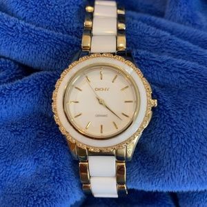 Women's White and Goldtone Ceramic Watch